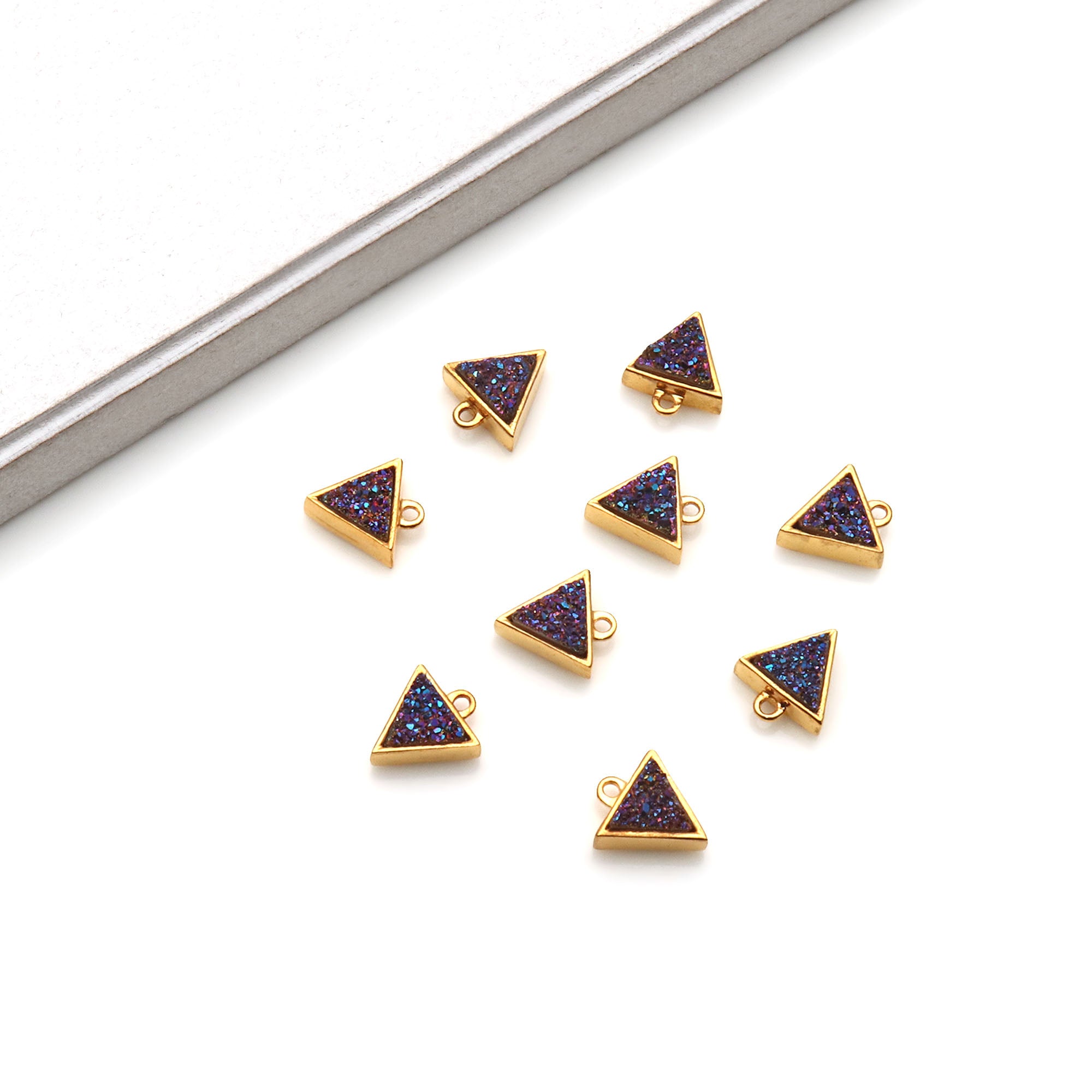 Purple Druzy Triangle 12x10mm Gold Plated Gemstone Connector - GemMartUSA