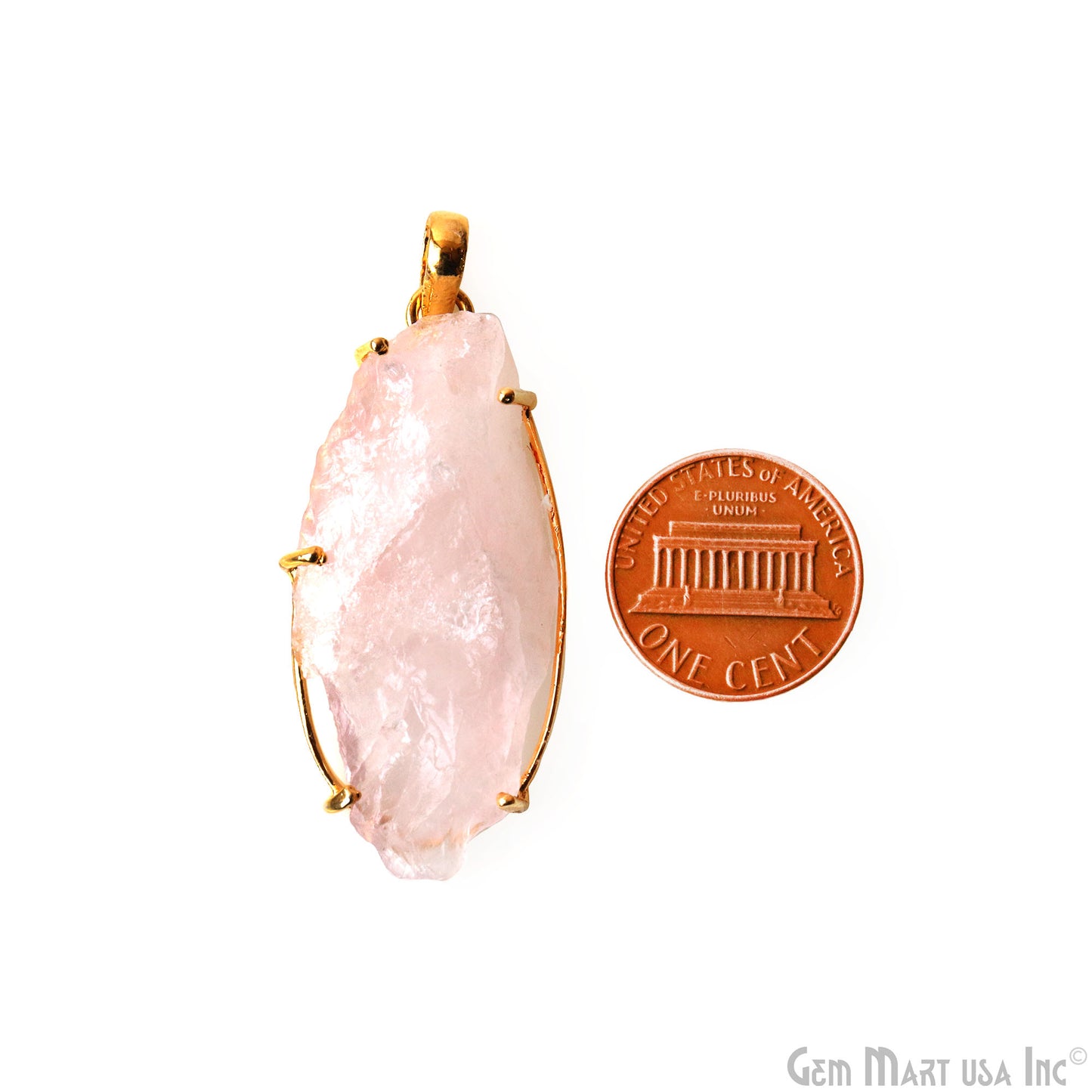 Natural Morganite Organic 44x20mm Gold Plated Prong Setting Single Bail Gemstone Pendant