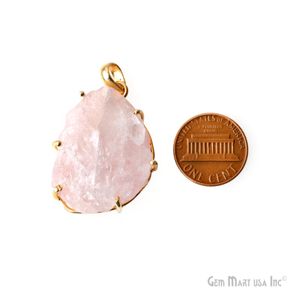 Natural Morganite Organic 35x23mm Gold Plated Prong Setting Single Bail Gemstone Pendant