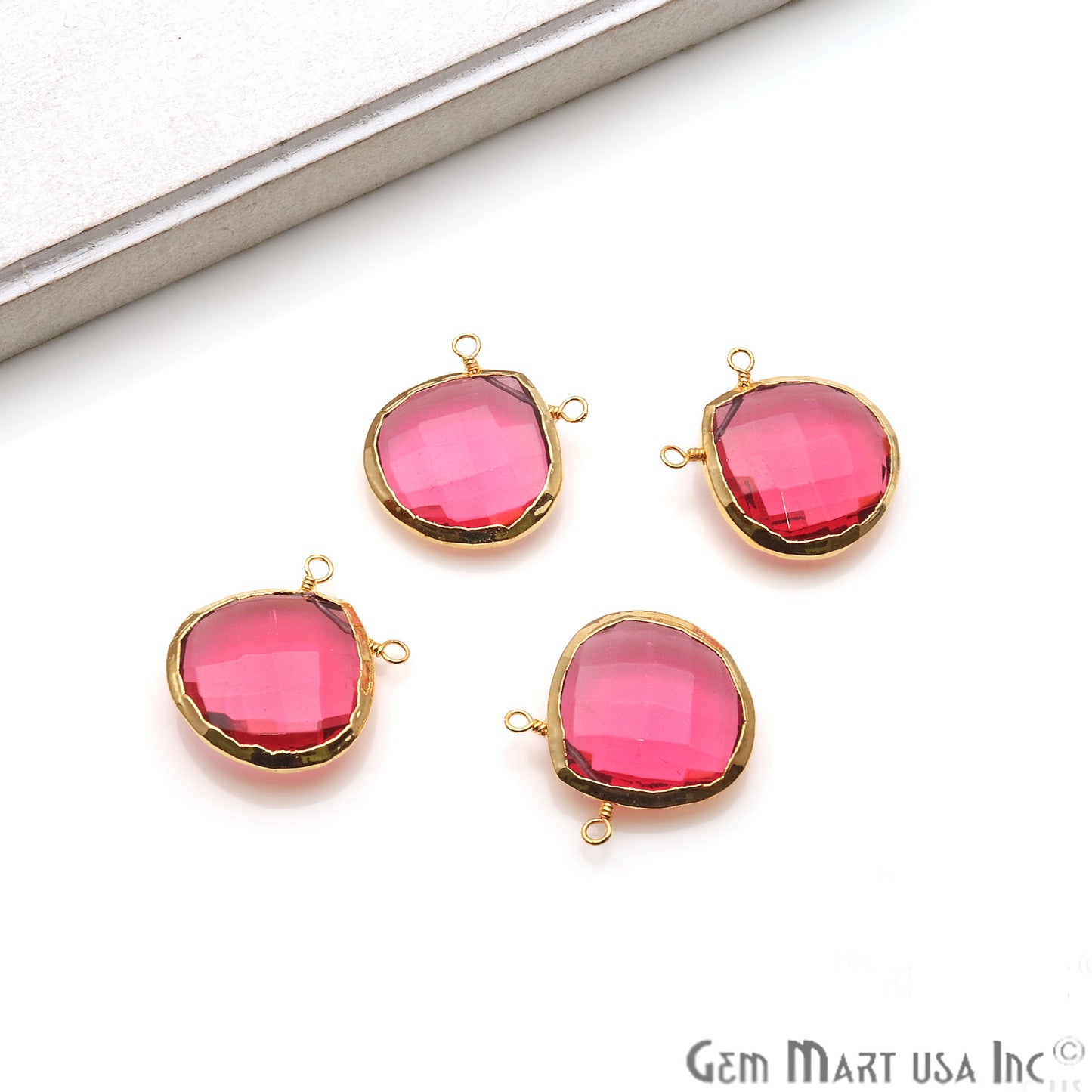Gemstone 22x20mm Heart Shape Gold Electroplated Connector (Pick Your Gemstone) - GemMartUSA