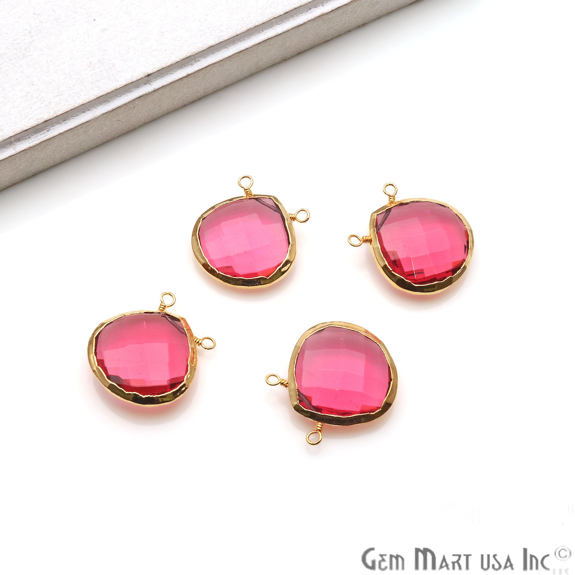 Gemstone 22x20mm Heart Shape Gold Electroplated Connector (Pick Your Gemstone) - GemMartUSA
