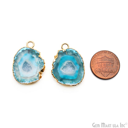 Geode Druzy 20x28mm Organic Gold Electroplated Single Bail Gemstone Earring Connector 1 Pair