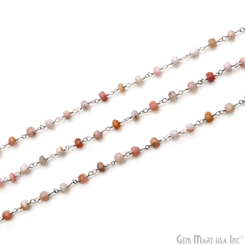 Pink Opal 4-5mm Silver Wire Wrapped Rosary Chain