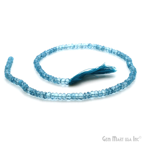 Blue Topaz Rondelle Beads, 13 Inch Gemstone Strands, Drilled Strung Nugget Beads, Faceted Round, 4-5mm