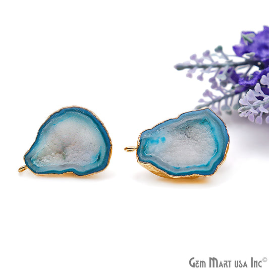 DIY Agate Slice Geode Druzy 23x33mm Gold Electroplated Loop Connector Studs Earrings - GemMartUSA