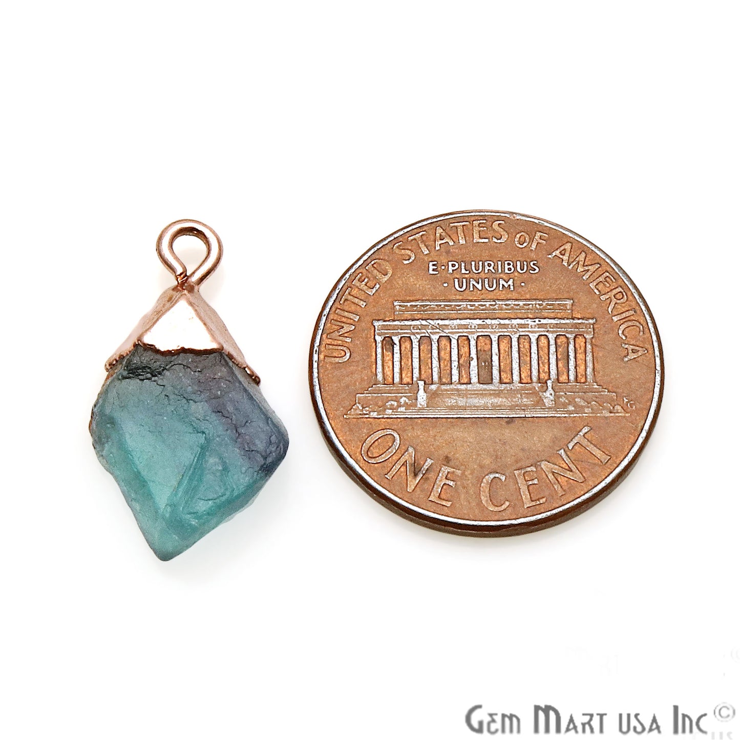 Rough Fluorite Gemstone 19x12mm Organic Rose Gold Edged Connector - GemMartUSA