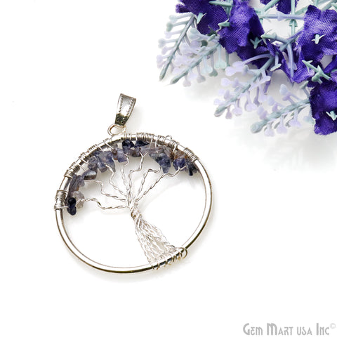 Tree Of Life Iolite 45x39 Gemstone Silver Wire Wrapped Necklace Pendant