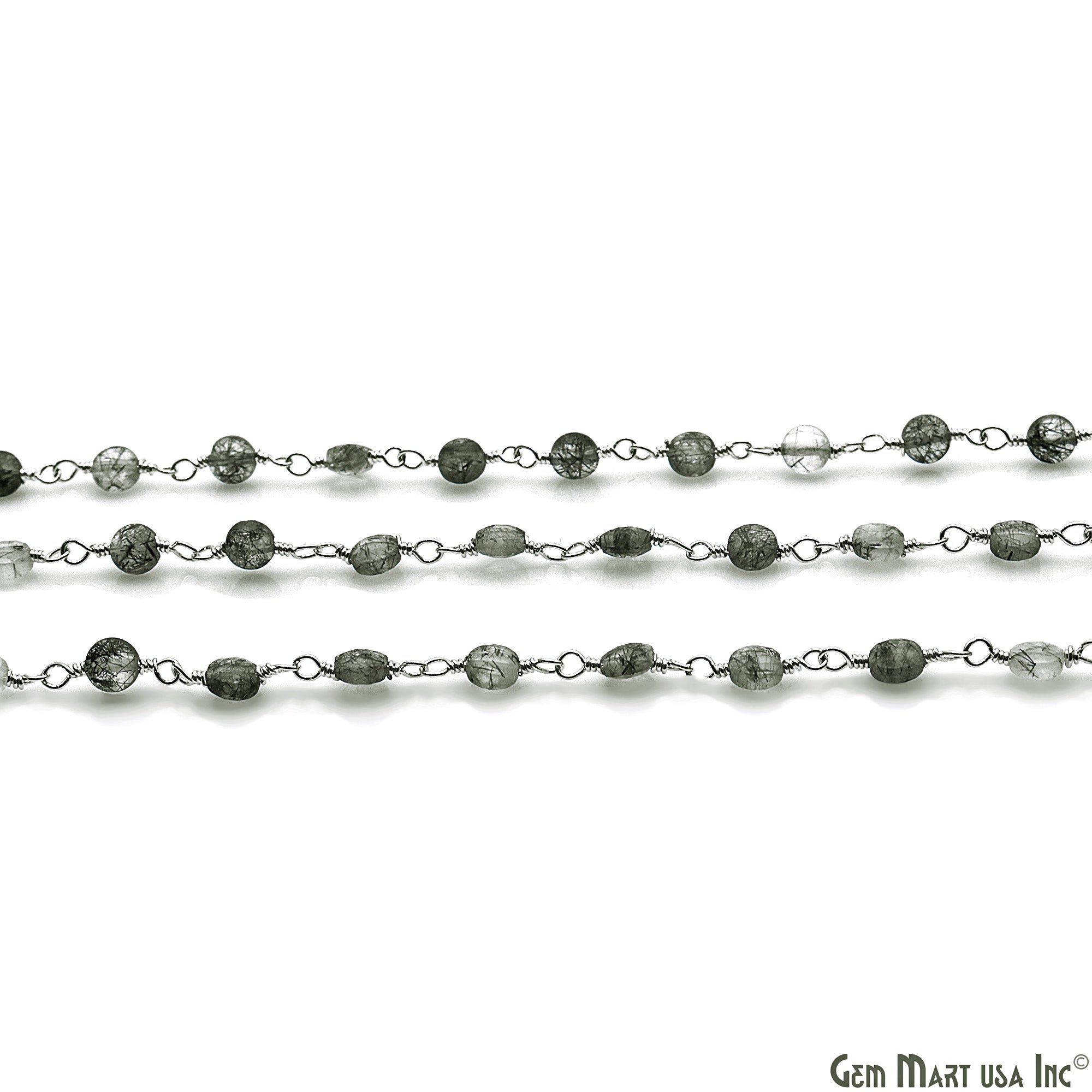 Rutilated Faceted 3-4mm Silver Wire Wrapped Rosary Chain - GemMartUSA
