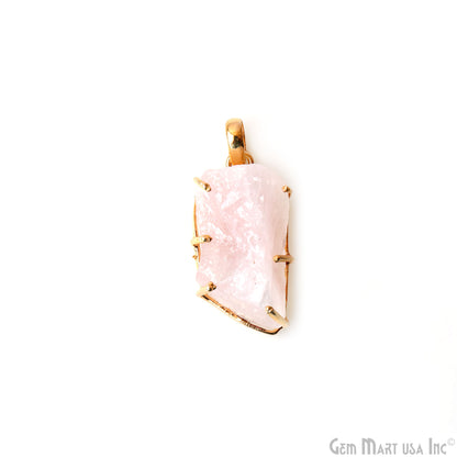 Natural Morganite Organic 32x16mm Gold Plated Prong Setting Single Bail Gemstone Pendant