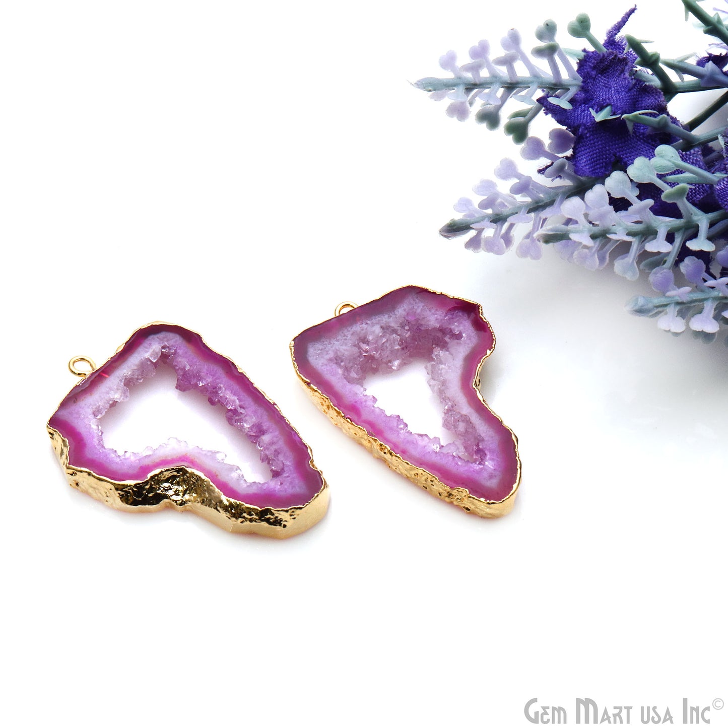 Agate Slice 36x24mm Organic  Gold Electroplated Gemstone Earring Connector 1 Pair