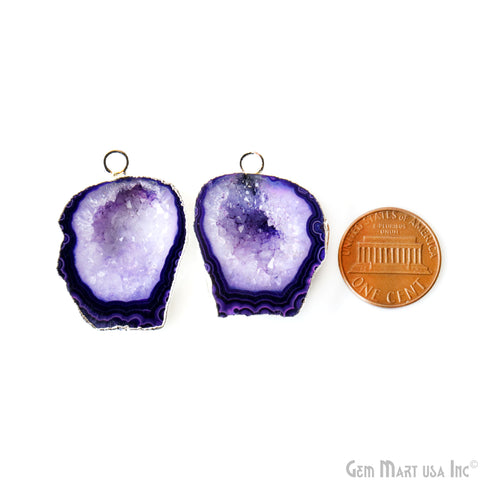 Geode Druzy 24x30mm Organic Silver Electroplated Single Bail Gemstone Earring Connector 1 Pair
