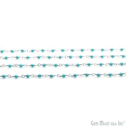 Turquoise Cabochon 2mm Silver Plated Beaded Wire Wrapped Rosary Chain