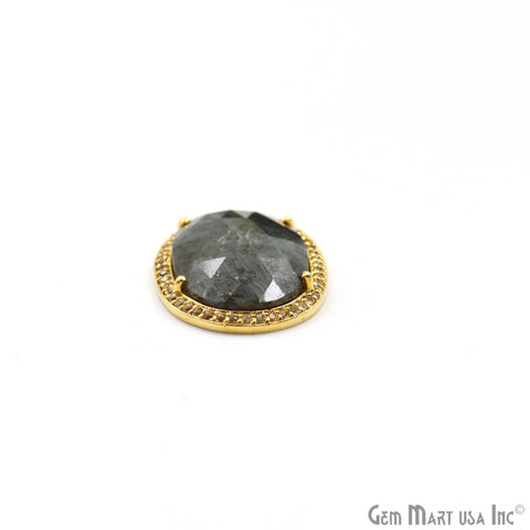 Sapphire & Pave Cubic Zirconia 28x18mm Single Bail Gold Vermeil Gemstone Connector