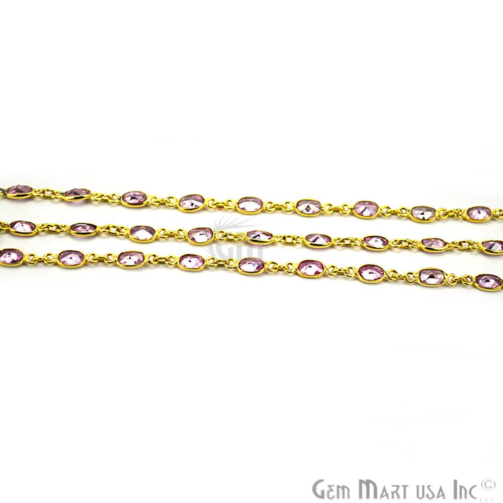 Pink Zircon 5-4mm Oval Gold Plated Bezel Continuous Connector Chain - GemMartUSA (764286042159)