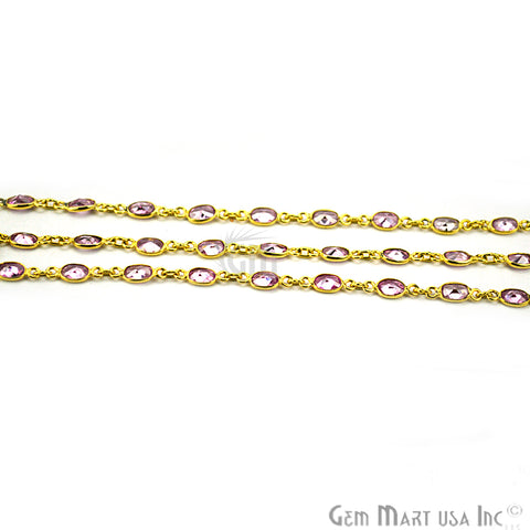 Pink Zircon 5-4mm Oval Gold Plated Bezel Continuous Connector Chain - GemMartUSA (764286042159)
