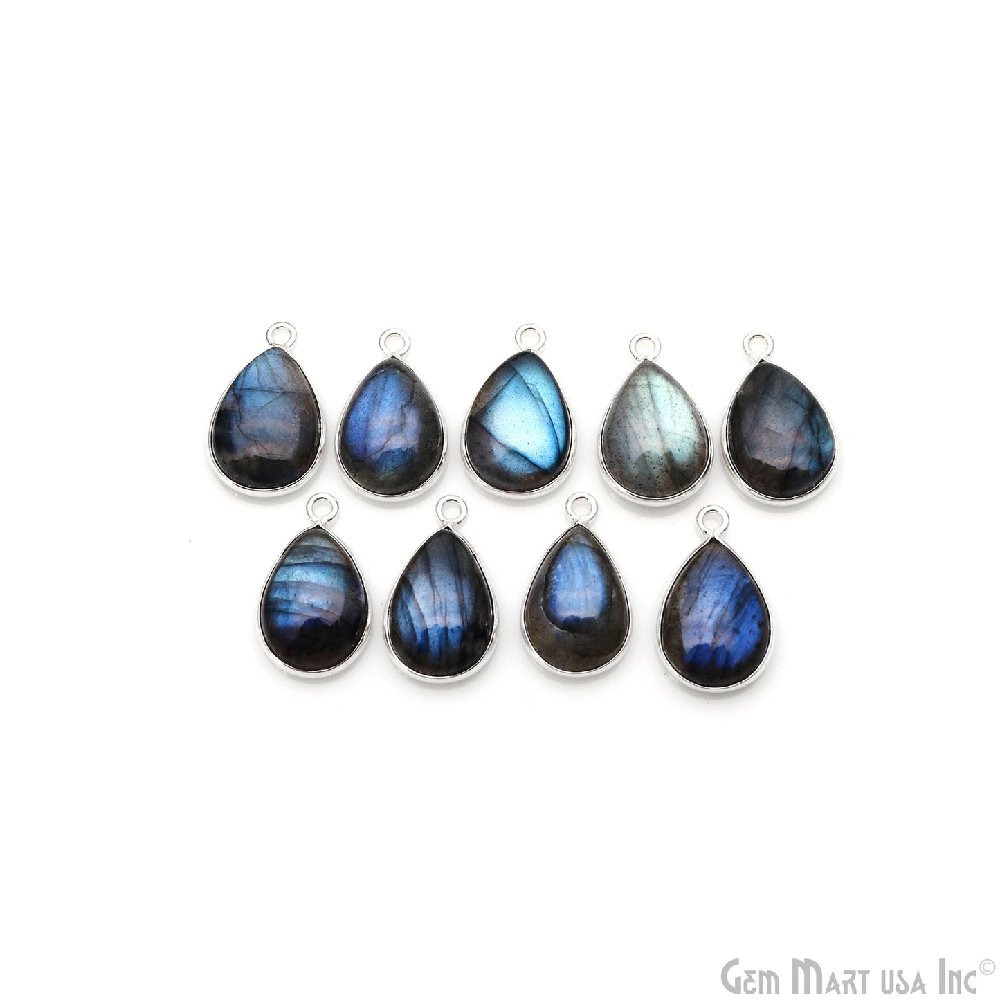 Flashy Labradorite Cabochon 10x14mm Pears Single Bail Silver Plated Gemstone Connector