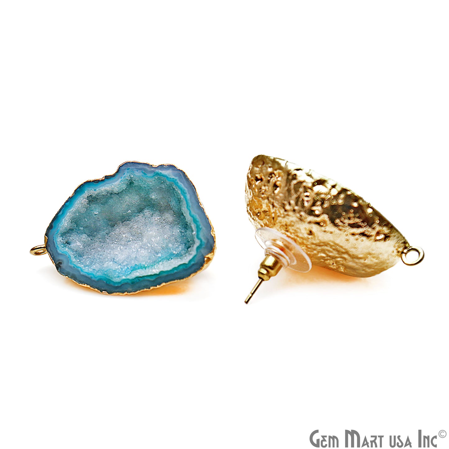 DIY Agate Slice Geode Druzy 25x35mm Gold Electroplated Loop Connector Studs Earrings - GemMartUSA