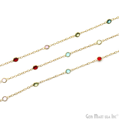 Multi Color Round 4mm Gold Plated Bezel Connector Rosary Chain