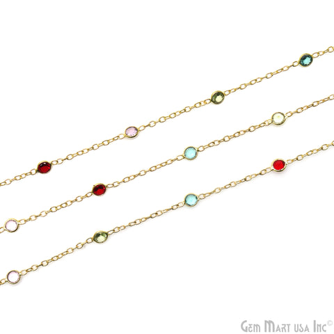Multi Color Round 4mm Gold Plated Bezel Connector Rosary Chain