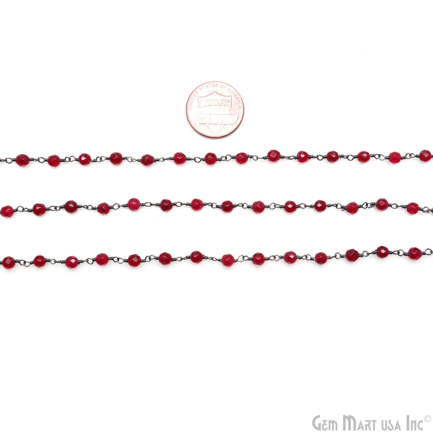 Ruby Chalcedony 4mm Faceted Beads Oxidized Wire Wrapped Rosary