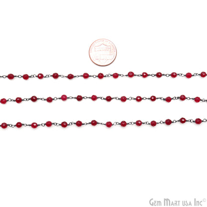 Ruby Chalcedony 4mm Faceted Beads Oxidized Wire Wrapped Rosary