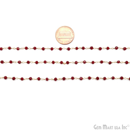 Garnet Zircon Faceted 3-3.5mm Gold Plated Beaded Wire Wrapped Rosary Chain