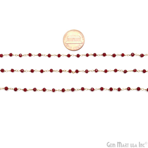 Garnet Zircon Faceted 3-3.5mm Gold Plated Beaded Wire Wrapped Rosary Chain