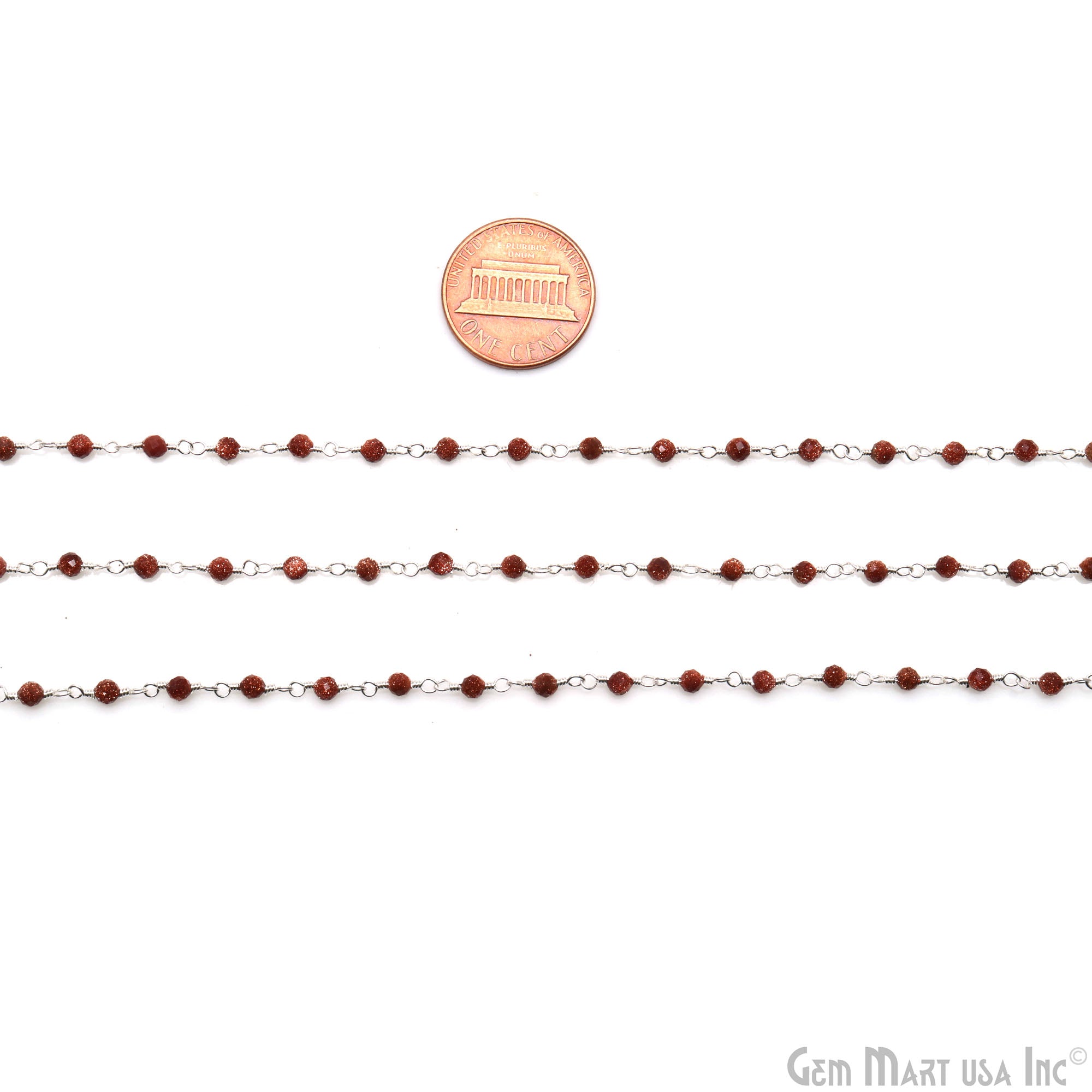 Synthetic Sunstone Faceted 3-3.5mm Silver Plated Beaded Wire Wrapped Rosary Chain