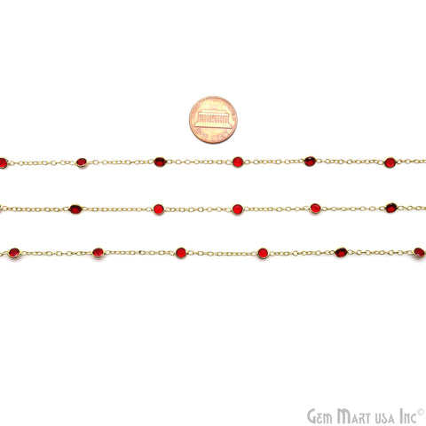 Pink Tourmaline Round 4mm Gold Plated Bezel Connector Rosary Chain