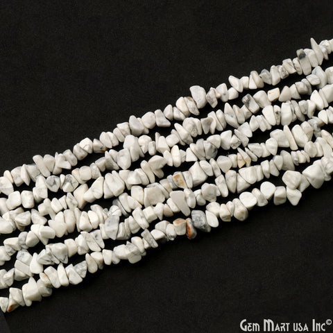 Howlite Chip Beads, 34 Inch, Natural Chip Strands, Drilled Strung Nugget Beads, 7-10mm, Polished, GemMartUSA (CHHW-70004)