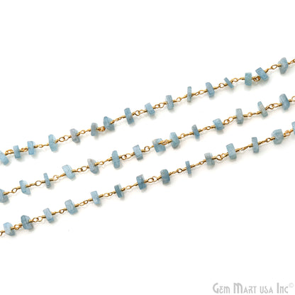 Aquamarine Square Beads 4-5mm Gold Wire Wrapped Rosary Chain