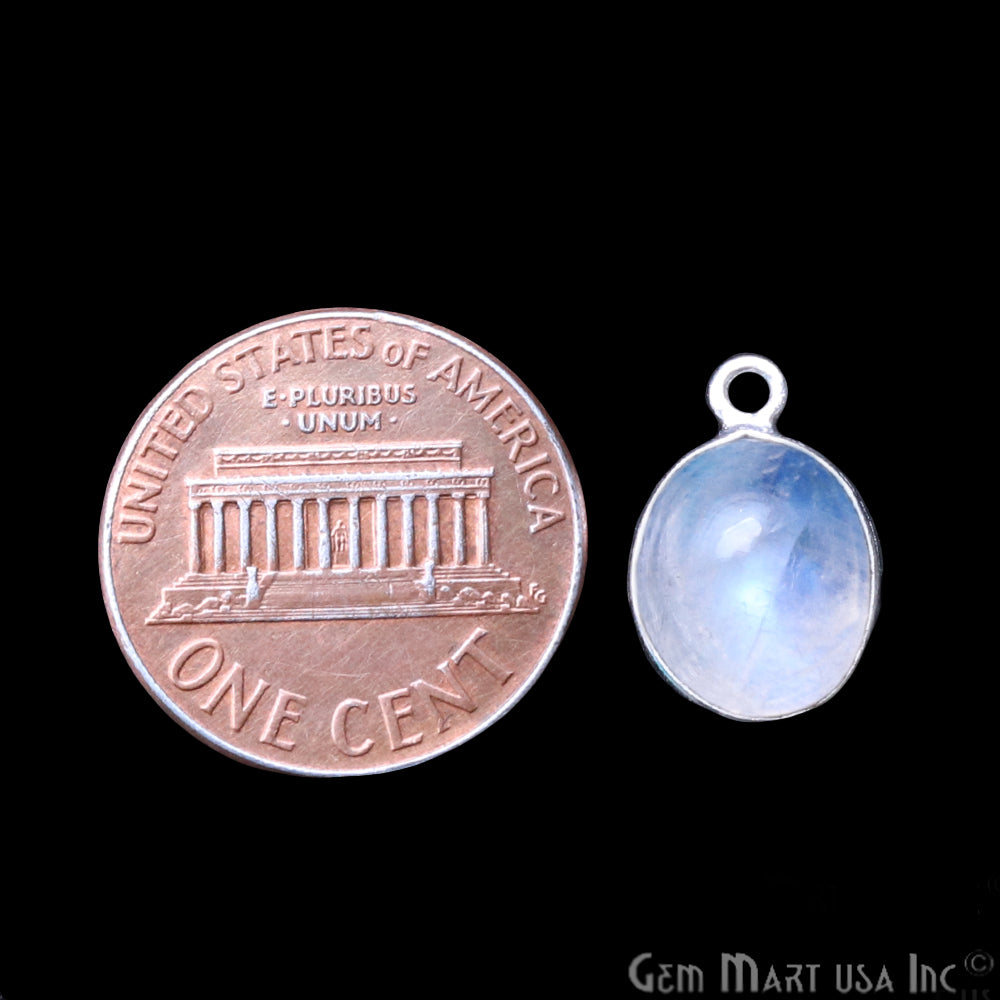 Rainbow Moonstone Cabochon 9x11mm Oval Silver Plated Single Bail Gemstone Connector - GemMartUSA