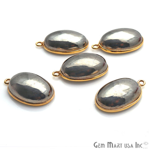 Pyrite Oval Cabochon 13x18mm Gold Plated Single Bail Connector - GemMartUSA