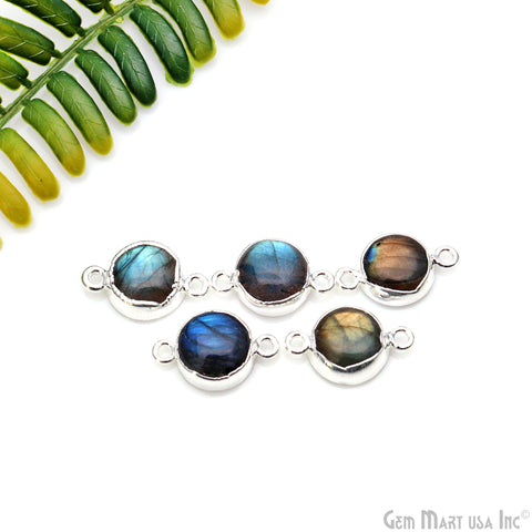 Flashy Labradorite 18x11mm Cabochon Round Double Bail Silver Electroplated Gemstone Connector