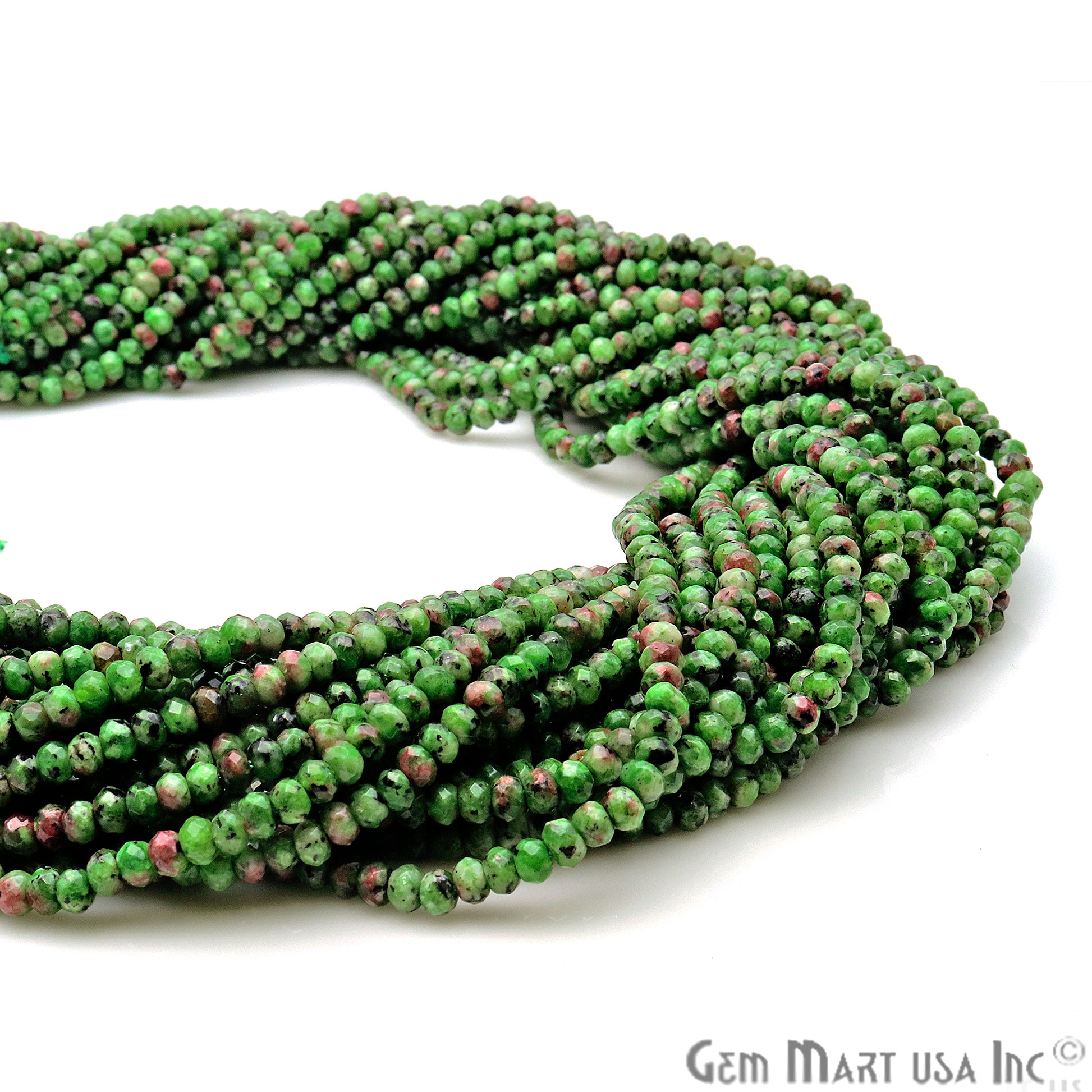 Ruby Zoipsite Jade 3-4mm Faceted Rondelle Beads Strands 14Inch - GemMartUSA