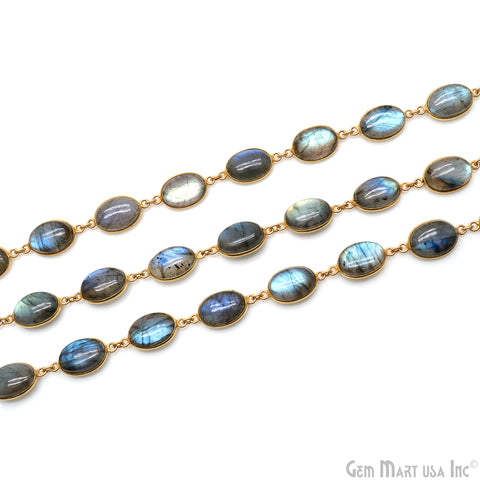 Labradorite Oval Shape 10-15mm Bezel Link Gold Plated Continuous Connector Chain