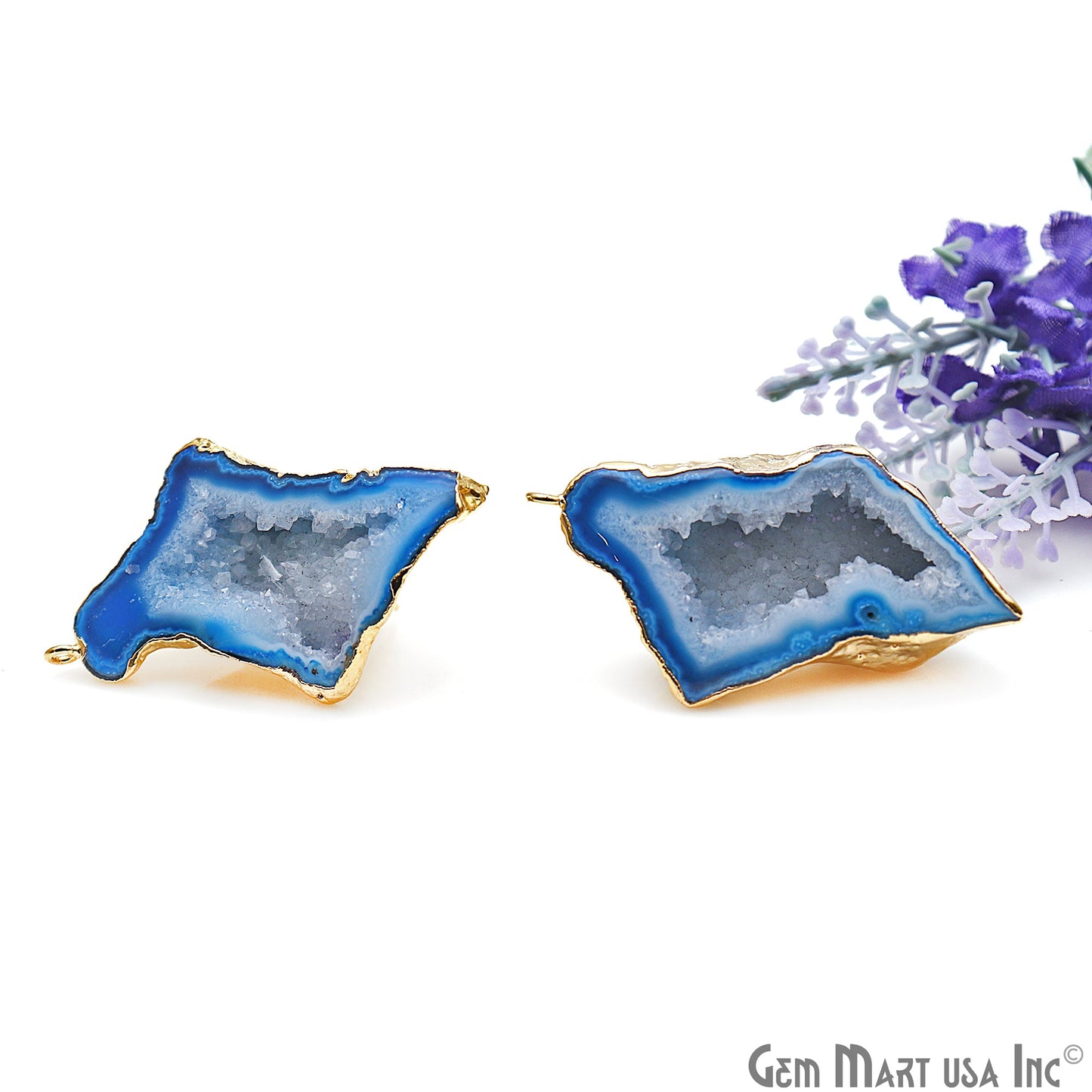 DIY Agate Slice Geode Druzy Gold Edged Loop Connector Studs Earrings