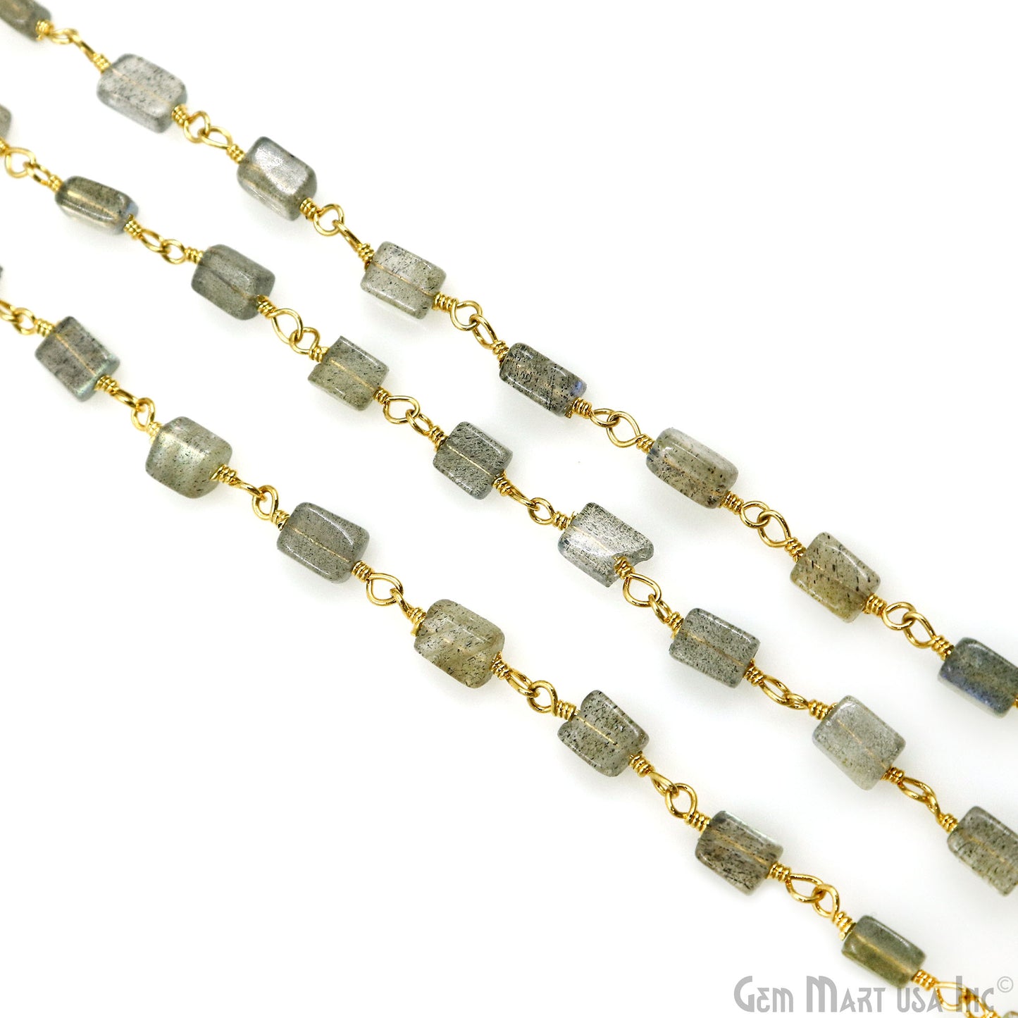 Labradorite Beads 8x5mm Gold Plated Wire Wrapped Beaded Rosary Chain