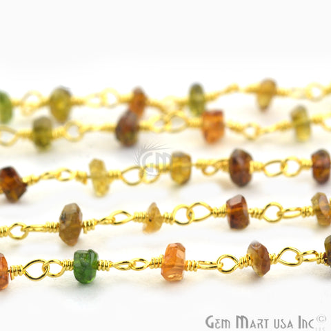 Petrol Tourmaline Gold Plated Beaded Wire Wrapped Rosary Chain - GemMartUSA (764054863919)