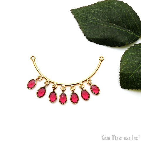 Pink Tourmaline Crescent Moon Gold Plated Double Bail Oval Chandelier Necklace