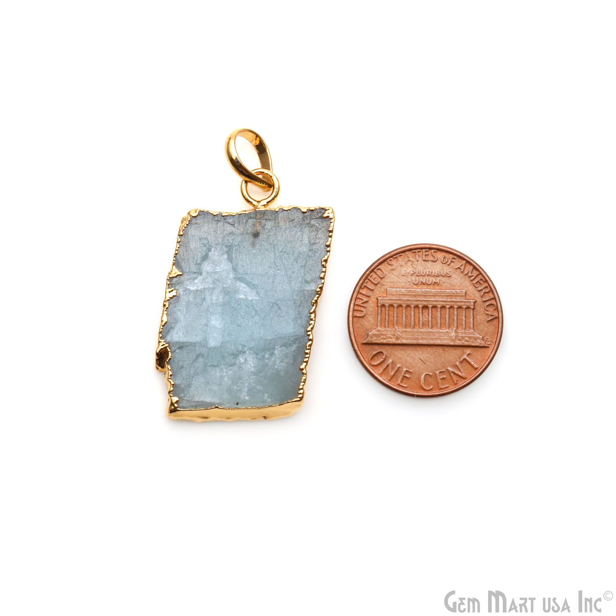 Aquamarine Free Form shape 31x18mm Gold Electroplated Gemstone Single Bail Pendant
