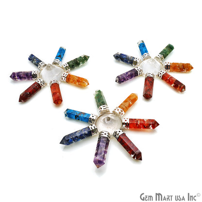 Crystal Pyramid, Seven Chakra pencil pendants, Silver Plated Filigree, Seven Chakra Stones, Home Decor, Healing Crystals 3INCH - GemMartUSA