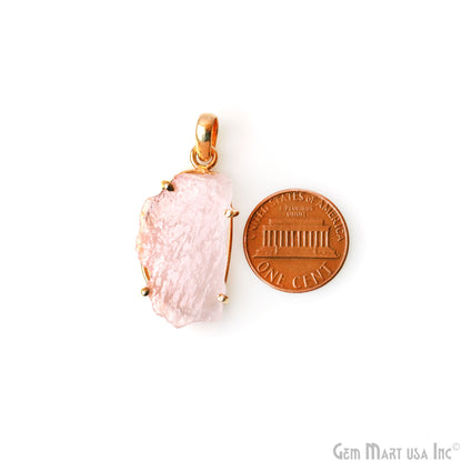 Natural Morganite Organic 33x16mm Gold Plated Prong Setting Single Bail Gemstone Pendant