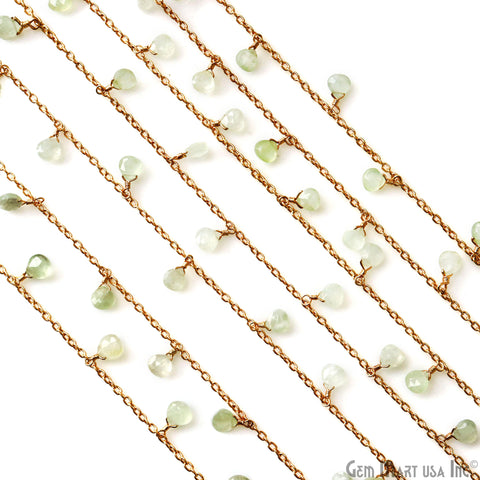 Prehnite Heart 5mm Gold Wire Wrapped Dangle Rosary Chain