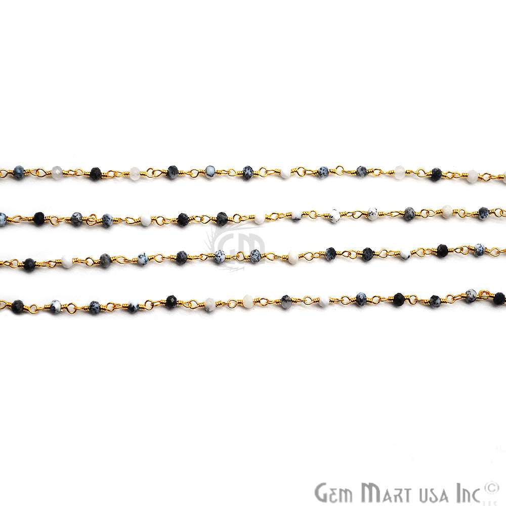 Dendrite Opal Bead Gold Wire Wrapped Rosary Chain - GemMartUSA