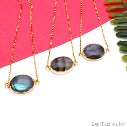 Flashy Labradorite 27x15mm Cabochon Oval Double Bail Gold Electroplated Gemstone Connector