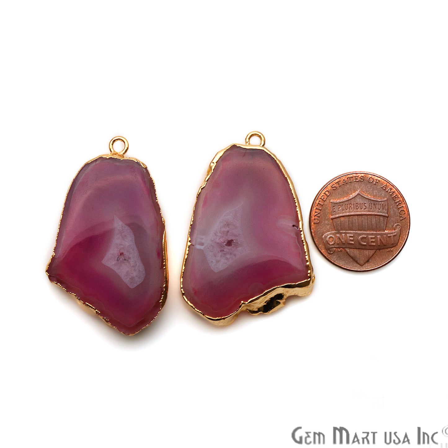 Agate Slice 22x37mm Organic Gold Electroplated Gemstone Earring Connector 1 Pair - GemMartUSA