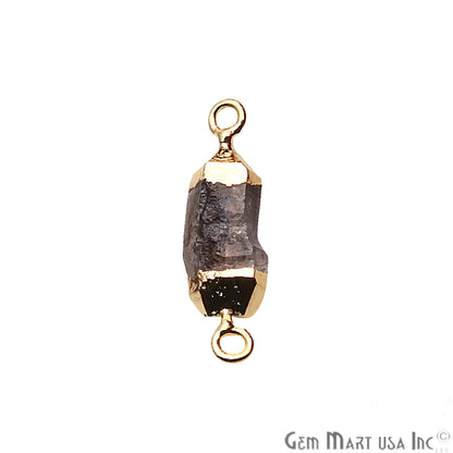 Rough Herkimer Diamond Gemstone 25x8mm Organic Gold Edged Double Bail Connector Charm - GemMartUSA