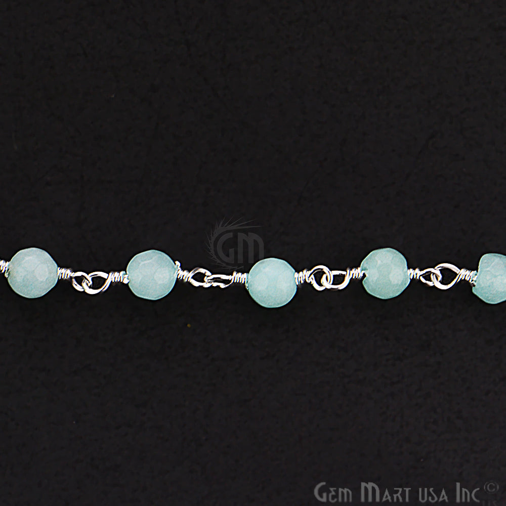 Aqua Jade Beads Silver Plated Wire Wrapped Rosary Chain - GemMartUSA (763967242287)