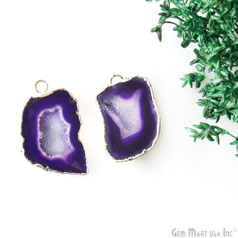 Geode Druzy 21x36mm Organic Silver Electroplated Single Bail Gemstone Earring Connector 1 Pair